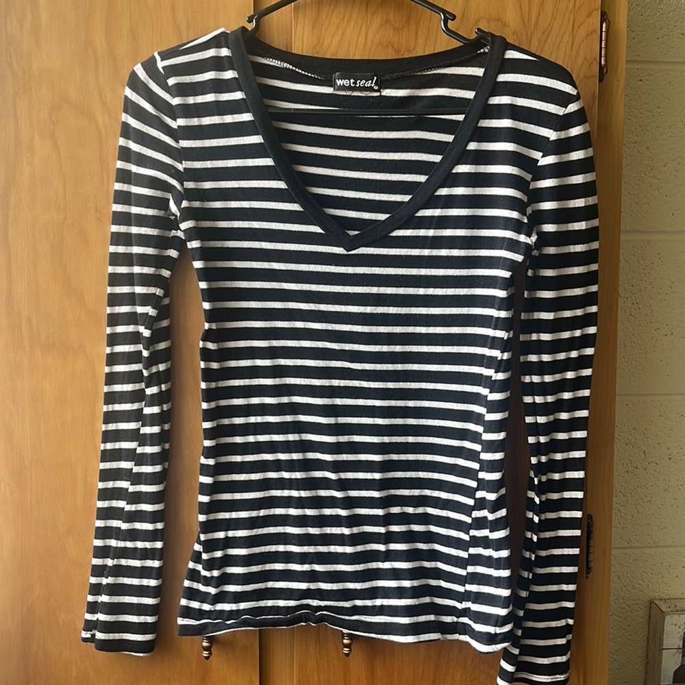 Wet Seal Striped Long-Sleeved Shirt